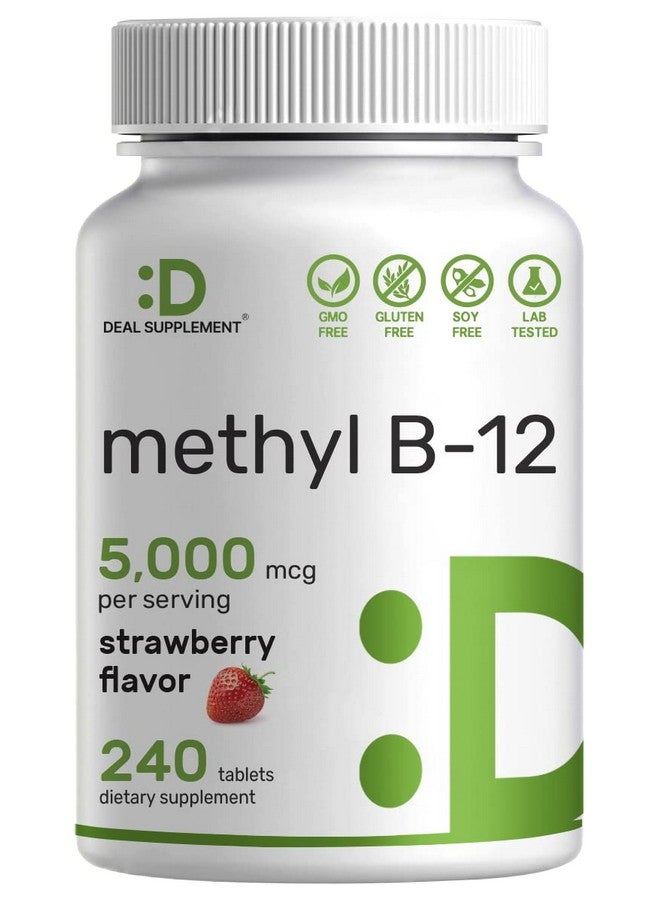 Methyl B12 Vitamins 5000 Mcg 240 Chewable Tablets; Active Form Strawberry Flavored Energy Support & Brain Health Function Vegetarian & Gmo Free
