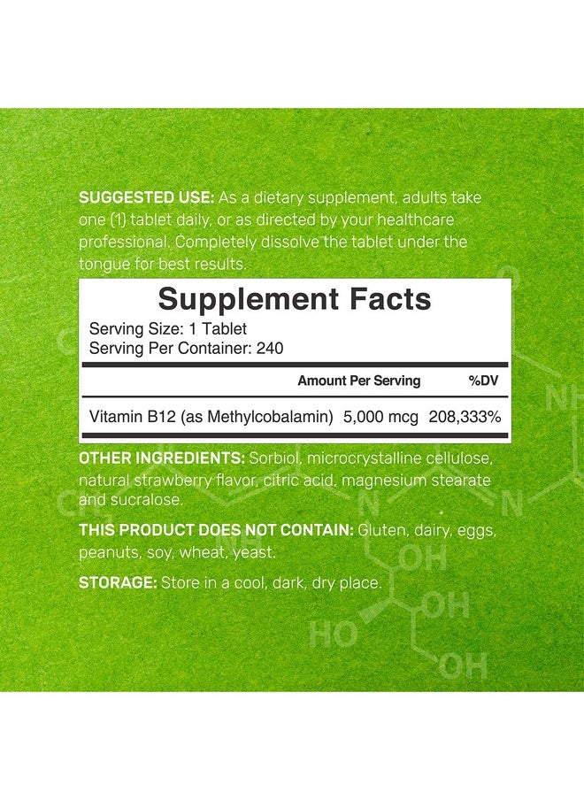 DEAL SUPPLEMENT - Methyl B12 Vitamins 5000 Mcg 240 Chewable Tablets; Active Form Strawberry Flavored Energy Support & Brain Health Function Vegetarian & Gmo Free - Image 1