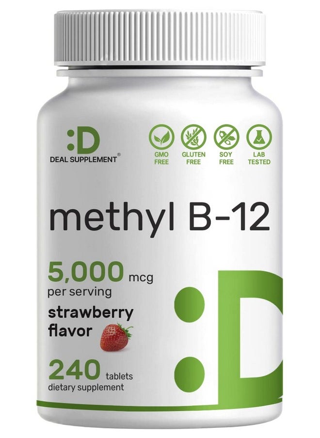 DEAL SUPPLEMENT - Methyl B12 Vitamins 5000 Mcg 240 Chewable Tablets; Active Form Strawberry Flavored Energy Support & Brain Health Function Vegetarian & Gmo Free - Image 1