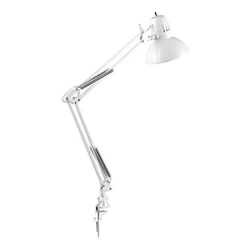 GLOBE Electric 52847 31.5 Inch Swing Arm Clamp-On White Desk Lamp with Nickel Accents, On/Off Rotary Switch, Book Reading Light, Home Essentials, Office Décor, LED Bulb Compatible - Image 1