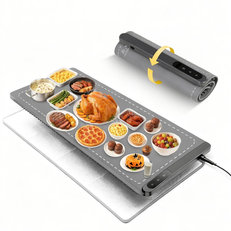 Sturdon Food Warming Mat Extra Large 43"x16" with Insulation Pad for Countertop, Chafing Dishes for Buffet, Food Warmers for Parties, Hot Pads for Kitchen, Portable Heating Pad, 560W Custom Warm Setting, Grey - Image 1