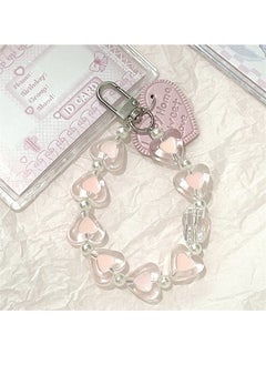 HY Acrylic Kpop Photo card Holders Key chain ID Badge Holder with Spiral Wrist Coil ID Card Holder Photo Card Protector for School ID Office ID Access Card for Women Girls,Heart Pendant Keychain  - Image 3