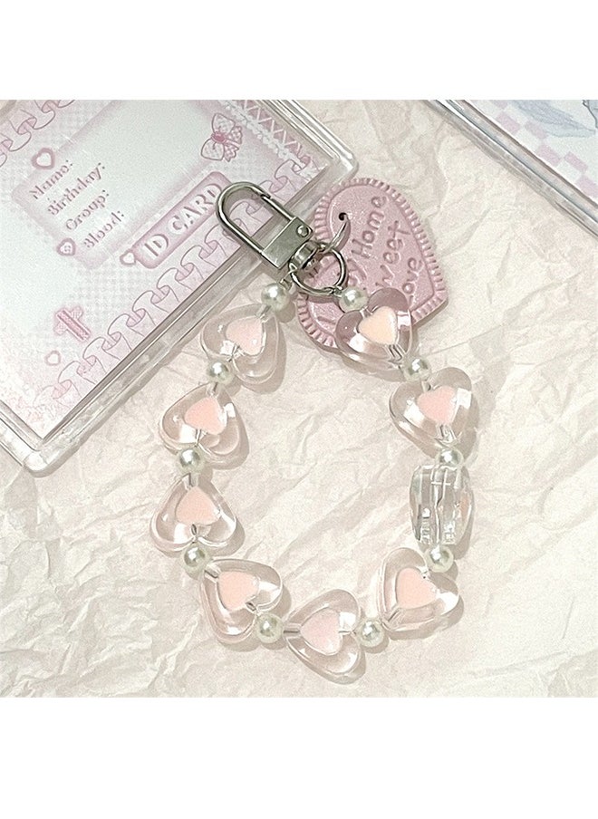 HY Acrylic Kpop Photo card Holders Key chain ID Badge Holder with Spiral Wrist Coil ID Card Holder Photo Card Protector for School ID Office ID Access Card for Women Girls,Heart Pendant Keychain  - Image 3