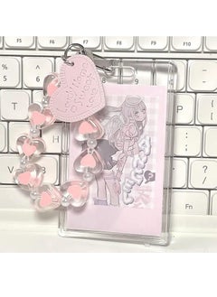HY Acrylic Kpop Photo card Holders Key chain ID Badge Holder with Spiral Wrist Coil ID Card Holder Photo Card Protector for School ID Office ID Access Card for Women Girls,Heart Pendant Keychain  - Image 4