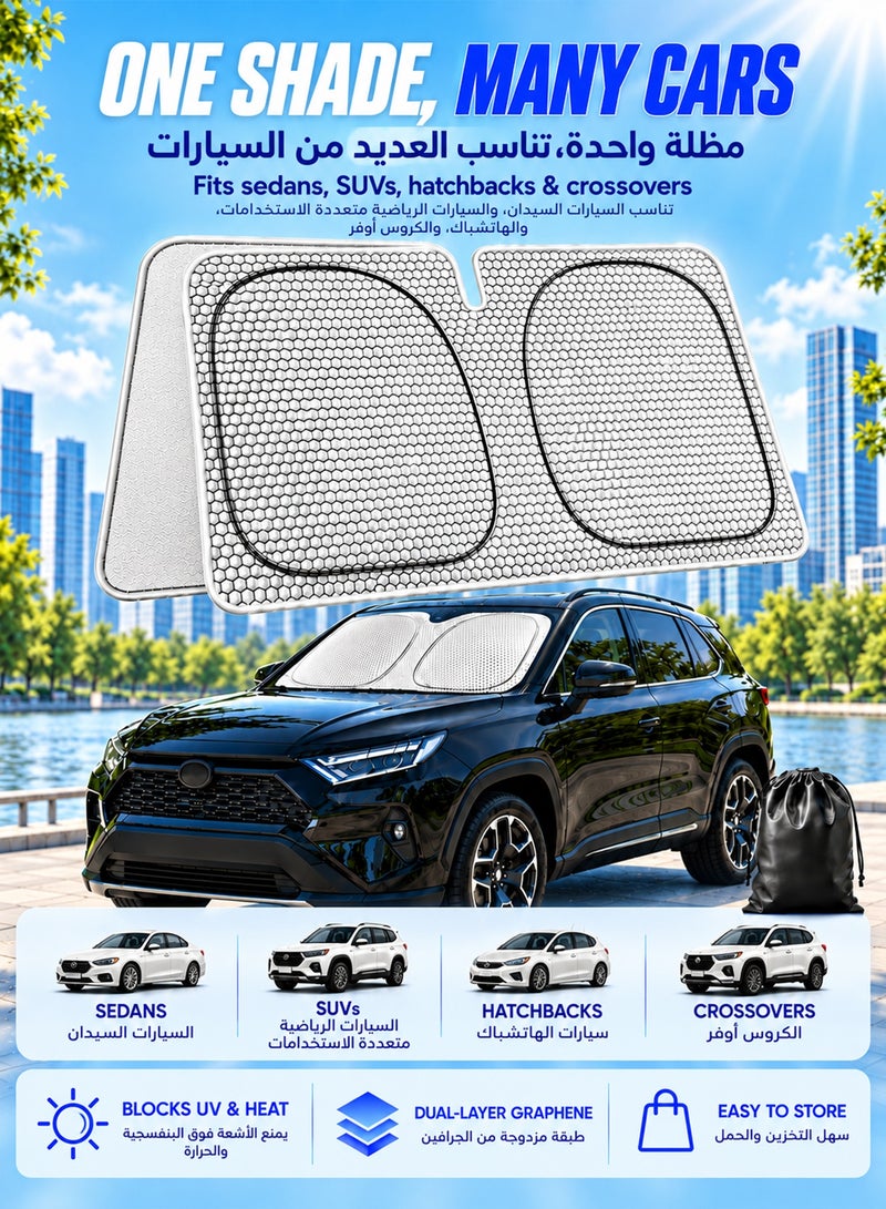 Chillspace Foldable Graphene Windshield Sun Shade for Cars, 99% UV Blocking & Sun Heat Protection, Dual-Layer Honeycomb Heat Shield with Storage Pouch, Reflective Car Window Sunshade Keeps Interior Cooler, 145 x 80 cm - Image 1