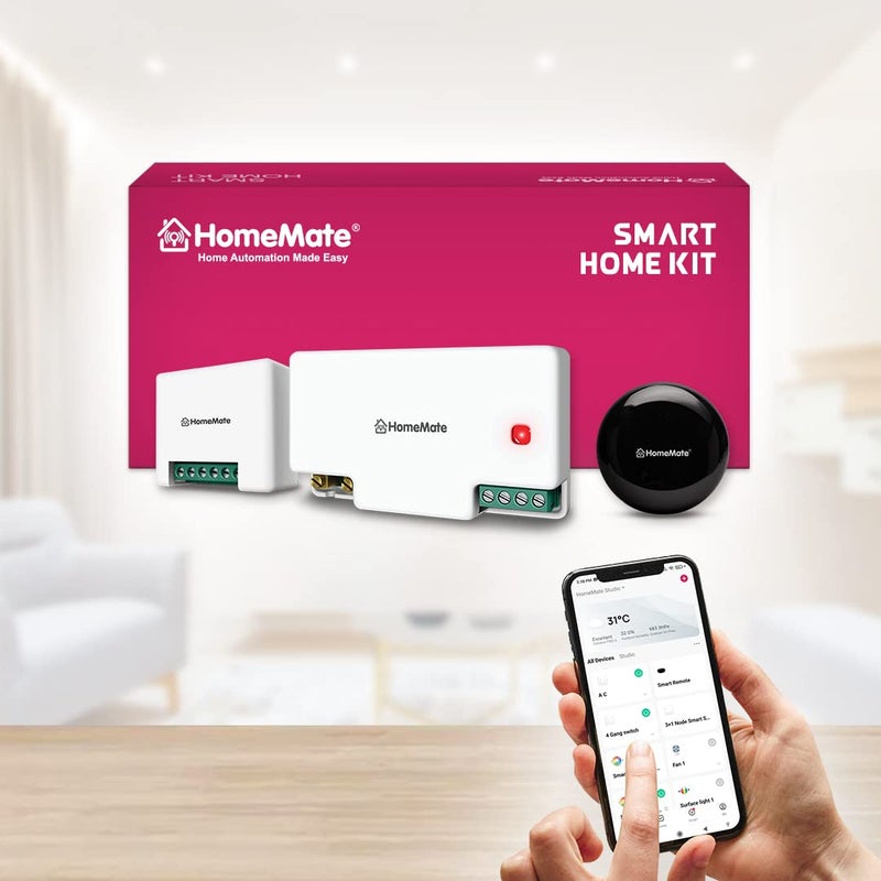 Home Mate Smart Home Kit for 1BHK (Lite), Smart Retrofit Switches to Automate 5 Lights,1 Fan and IR devices, No re-wiring required, Compatible with Alexa, Google Home & Siri Shortcuts… - Image 1