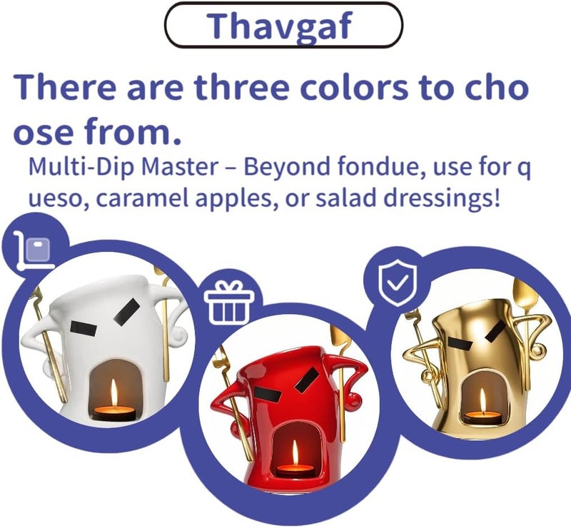 Thavgaf Ceramic Fondue Cup Set w/Built-In Fork & Spoon - Mini Chocolate/Cheese Fondue Mug | Microwave & Dishwasher Safe | Compact Gift-Ready (Gold) - Image 2
