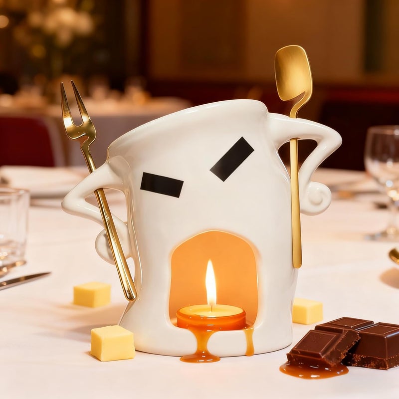 Thavgaf Ceramic Fondue Cup Set w/Built-In Fork & Spoon - Mini Chocolate/Cheese Fondue Mug | Microwave & Dishwasher Safe | Compact Gift-Ready (Gold) - Image 5