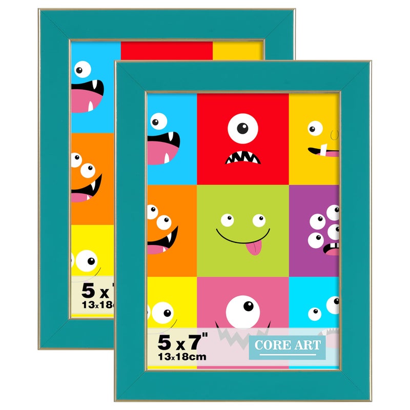 CORE ART 5x7 Picture Frames Turquoise Blue 5 by 7 Colorful Photo Frame with HD Plexiglass Wall or Tabletop Display Set of 2