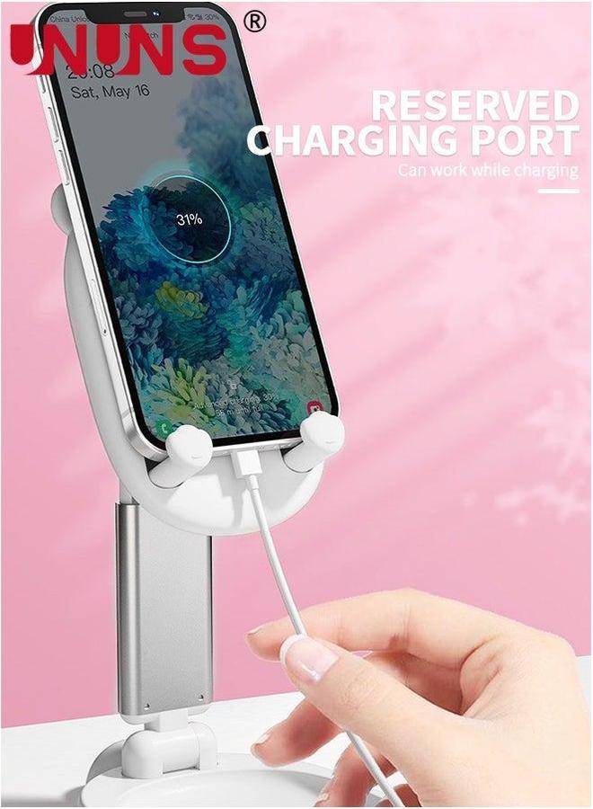 يو إن يو إن أس Cute Bear Cell Phone Stand with Makeup Mirror,Portable Holder For Desk,Angle Height Adjustable,Foldable Desktop With All Smartphone iPhone iPad Tablet Kindle Switch,White - Image 5