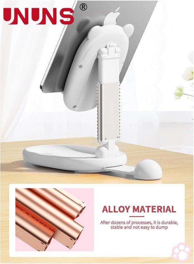 يو إن يو إن أس Cute Bear Cell Phone Stand with Makeup Mirror,Portable Holder For Desk,Angle Height Adjustable,Foldable Desktop With All Smartphone iPhone iPad Tablet Kindle Switch,White - Image 2