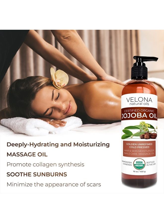 velona Jojoba Oil USDA Certified Organic - 16 oz (With Pump) | 100% Pure and Natural | Golden, Unrefined, Cold Pressed, Hexane Free | Moisturizing Face, Hair, Body, Skin Care, Stretch Marks, Cuticles - Image 3