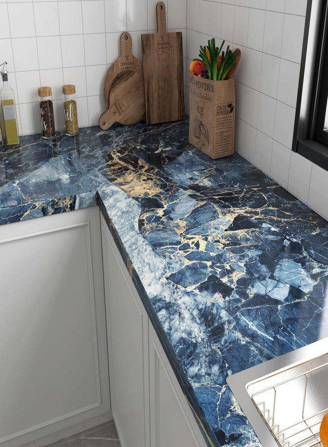 LaCheery Thick Blue Marble Contact Paper for Countertops 160 x 24 Inch Wide Peel and Stick Countertop Contact Paper Waterproof Marble Wallpaper Peel and Stick Kitchen Countertops Counter Covering Roll - Image 2