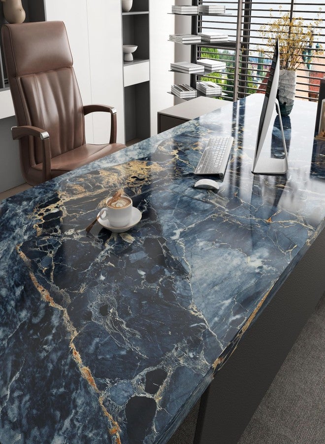 LaCheery Thick Blue Marble Contact Paper for Countertops 160 x 24 Inch Wide Peel and Stick Countertop Contact Paper Waterproof Marble Wallpaper Peel and Stick Kitchen Countertops Counter Covering Roll - Image 4