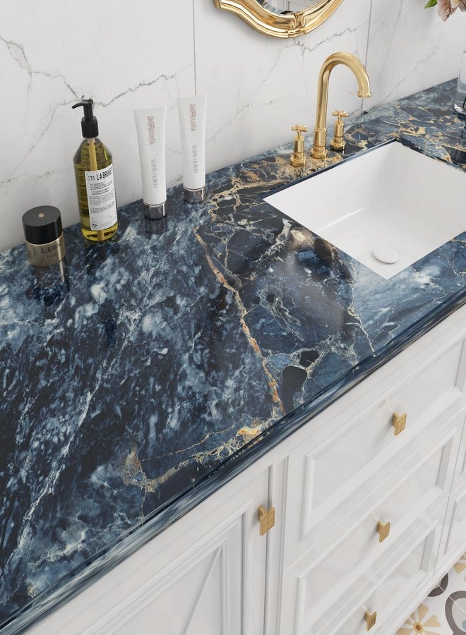 LaCheery Thick Blue Marble Contact Paper for Countertops 160 x 24 Inch Wide Peel and Stick Countertop Contact Paper Waterproof Marble Wallpaper Peel and Stick Kitchen Countertops Counter Covering Roll - Image 3