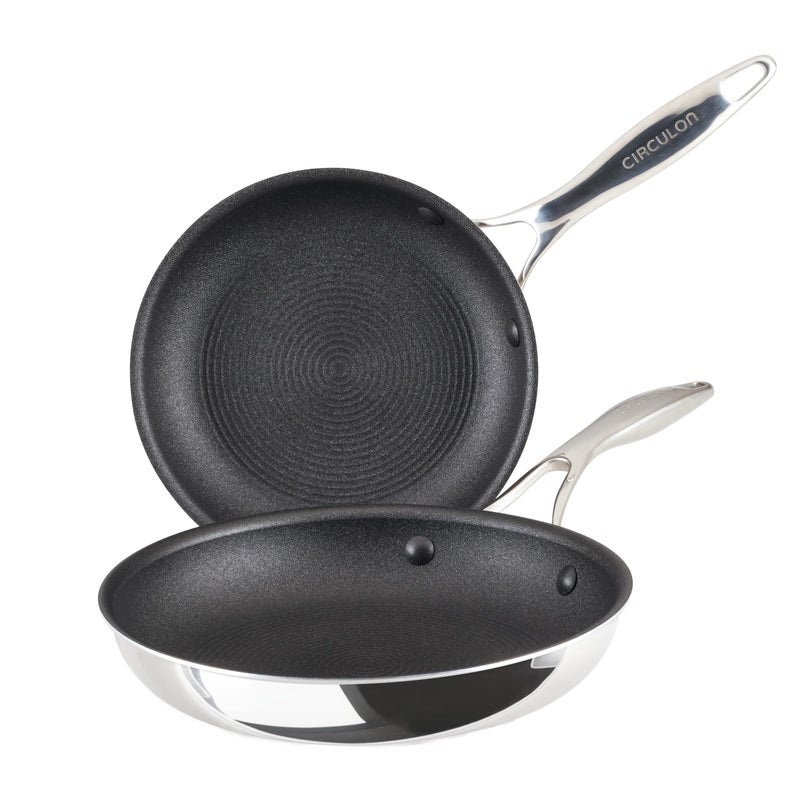 Circulon Scratch Defense Stainless Steel Frying Pan Set with Extreme Non Stick: 22cm x 25cm Non Stick Frying Pan Set, Induction and All Hob Suitable - Image 1