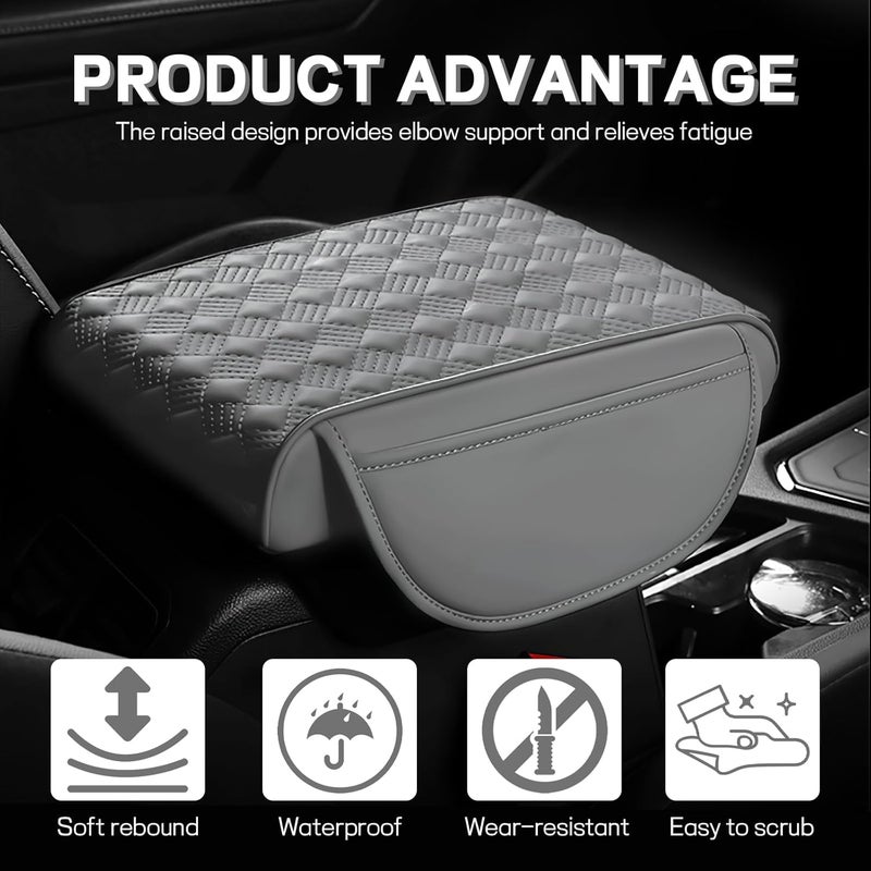Hbxdeco Car Armrest Cushion, 12.2"×8.3" Leather Auto Memory Foam Center Console Pad with Storage Pocket, Waterproof & Anti-Scratch Elbow Pillow Armrest Seat Box Protector, Universal Fit (Gray) - Image 3