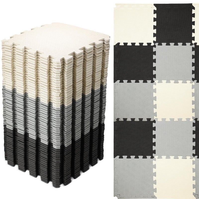 Nuanchu 60 PCS Kids Foam Puzzle Floor Mat Bulk Solid Color Foam Play Mat with Borders Interlocking Multi Use Floor Rug for Children 12 InchBlack White Gray - Image 3