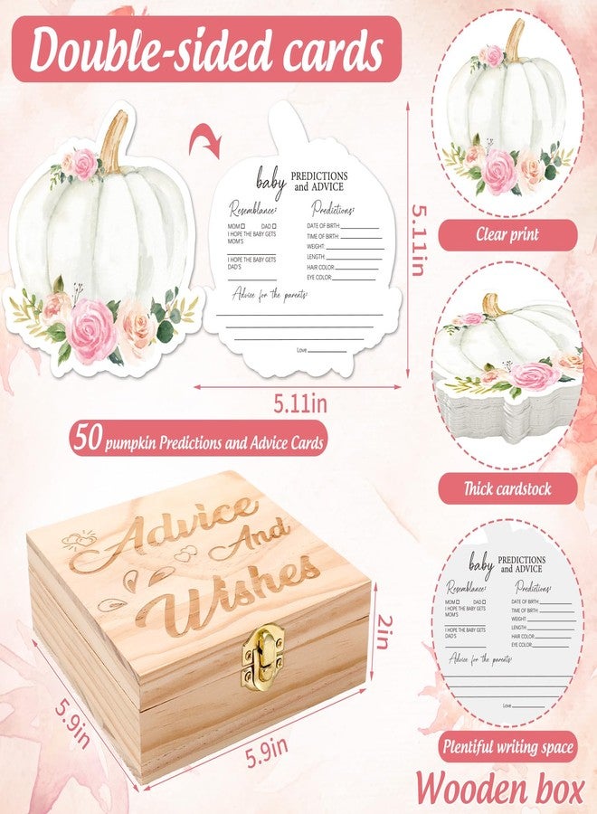 وولاين مجموعة وايلاين المكونة من 50 قطعة من بطاقات نصائح وأمنيات استقبال المولود الجديد في الخريف، ذات وجهين، مزينة بالزهور واليقطين، مع صندوق خشبي تذكاري، مثالية لألعاب حفلات الكشف عن جنس المولود في الخريف وعيد الشكر. - Image 2