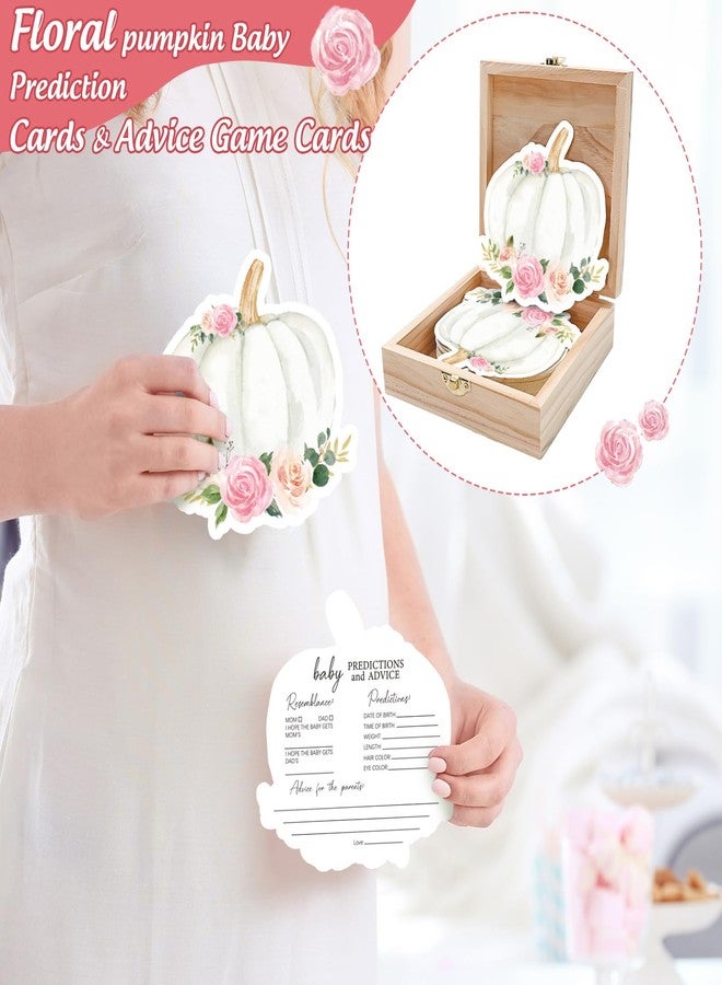 وولاين مجموعة وايلاين المكونة من 50 قطعة من بطاقات نصائح وأمنيات استقبال المولود الجديد في الخريف، ذات وجهين، مزينة بالزهور واليقطين، مع صندوق خشبي تذكاري، مثالية لألعاب حفلات الكشف عن جنس المولود في الخريف وعيد الشكر. - Image 3