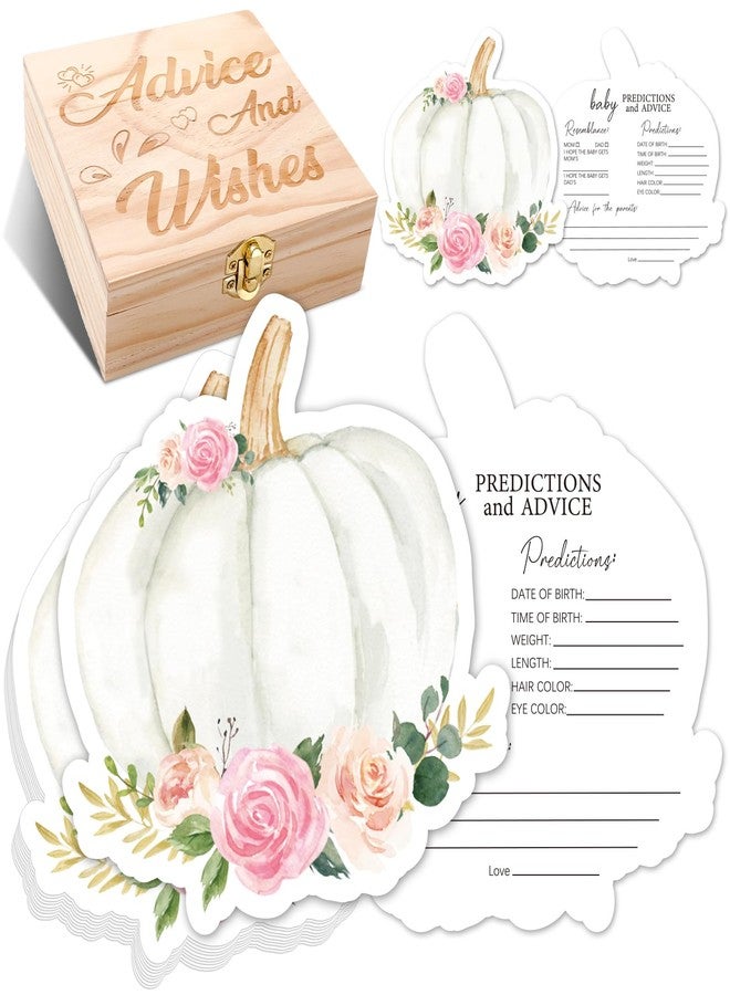 وولاين مجموعة وايلاين المكونة من 50 قطعة من بطاقات نصائح وأمنيات استقبال المولود الجديد في الخريف، ذات وجهين، مزينة بالزهور واليقطين، مع صندوق خشبي تذكاري، مثالية لألعاب حفلات الكشف عن جنس المولود في الخريف وعيد الشكر. - Image 1