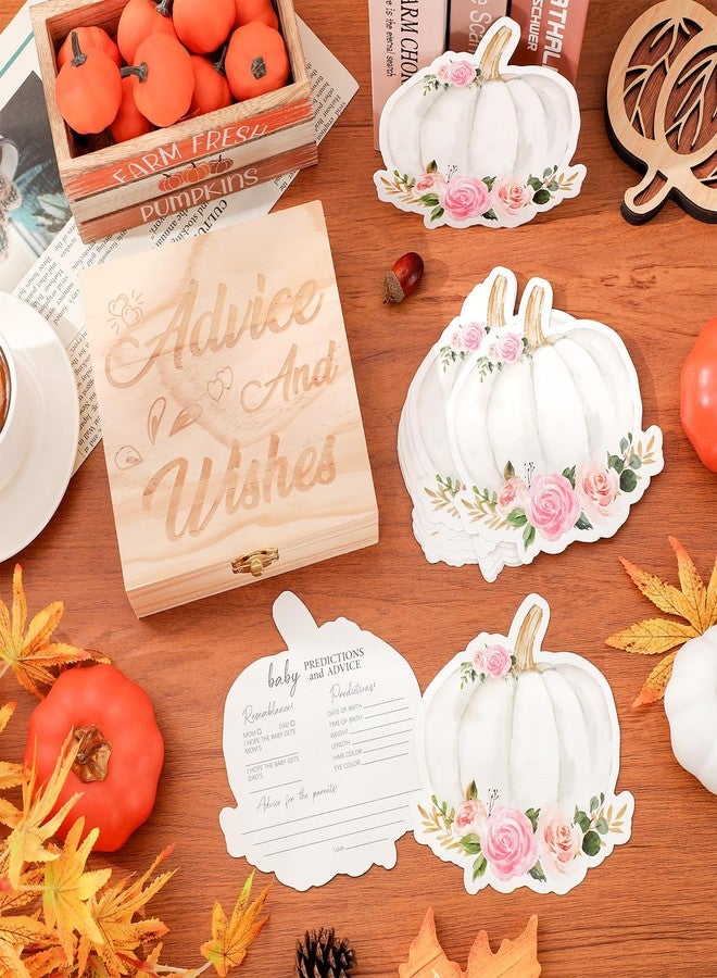 وولاين مجموعة وايلاين المكونة من 50 قطعة من بطاقات نصائح وأمنيات استقبال المولود الجديد في الخريف، ذات وجهين، مزينة بالزهور واليقطين، مع صندوق خشبي تذكاري، مثالية لألعاب حفلات الكشف عن جنس المولود في الخريف وعيد الشكر. - Image 4