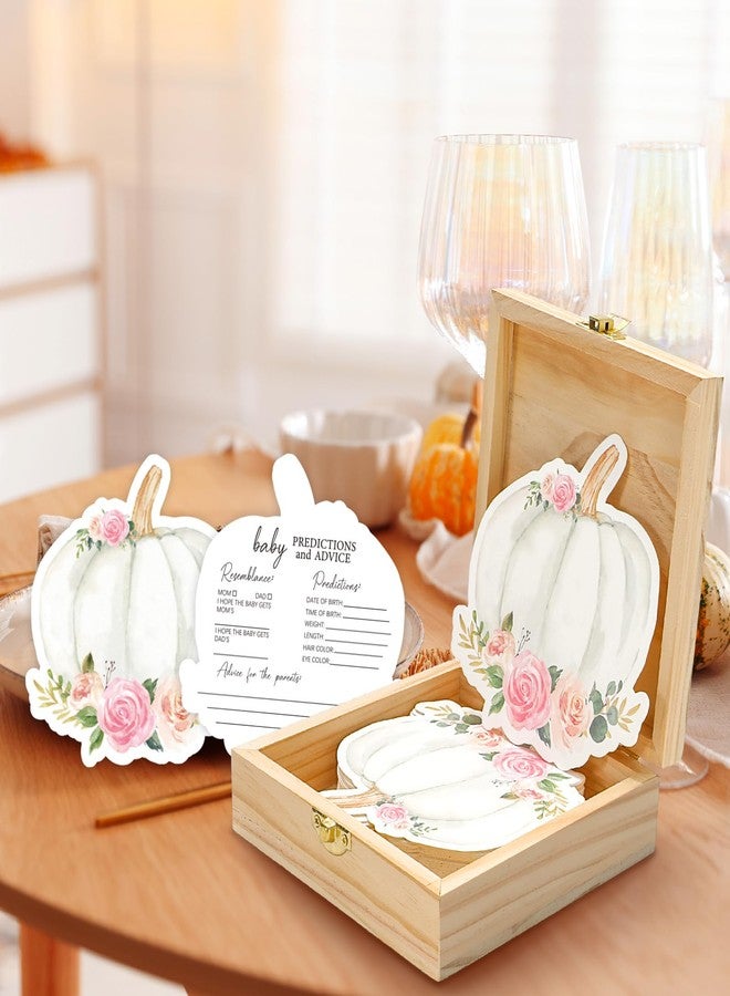 وولاين مجموعة وايلاين المكونة من 50 قطعة من بطاقات نصائح وأمنيات استقبال المولود الجديد في الخريف، ذات وجهين، مزينة بالزهور واليقطين، مع صندوق خشبي تذكاري، مثالية لألعاب حفلات الكشف عن جنس المولود في الخريف وعيد الشكر. - Image 5