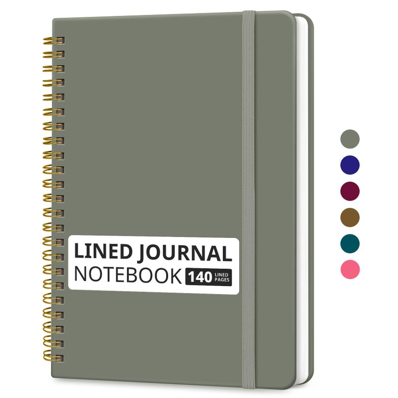 Taja Lined Spiral Journal Notebook for Women & Men, 140 Pages, College Ruled Hardcover Notebook for Work & Note Taking, Journals for Writing, A5(5.7" x 7.9") â€“ Stone Gray - Image 1