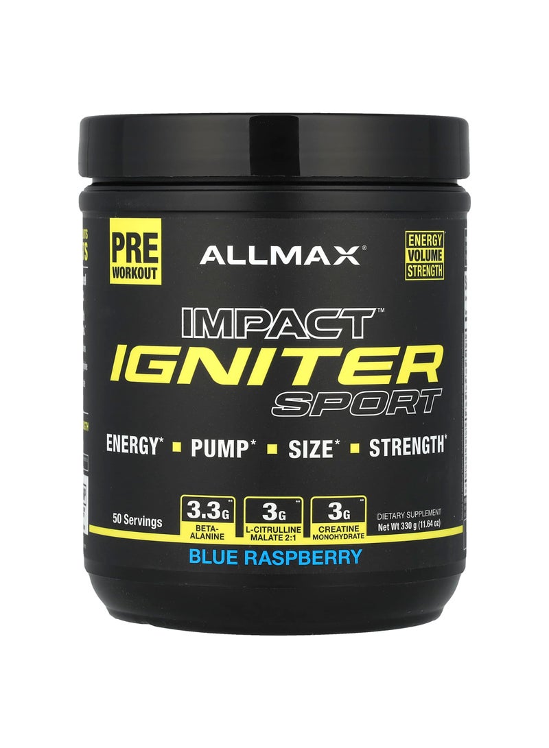 Allmax Impact Igniter Sport, Pre Workout, Blue Raspberry, 11.64 oz (330 g)