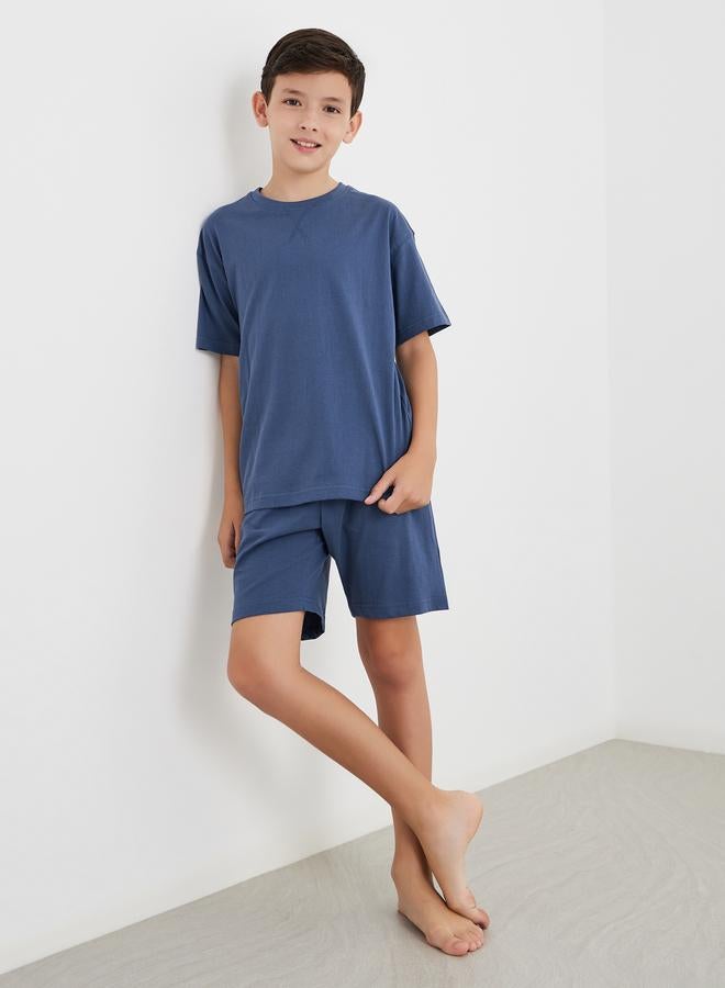Styli Solid Cotton T-Shirt and Shorts Set - Image 1