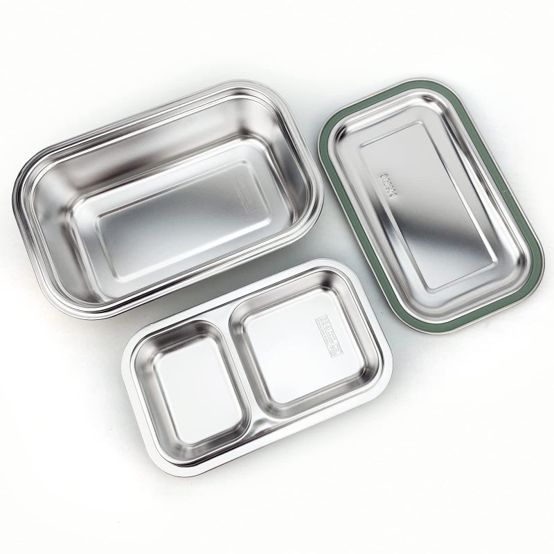 Lunbengo Large Metal Lunch Container with Leakproof Lid  Stainless Steel Meal Prep Container with 500ml Divided Compartments - Spoon&Fork/Anti-slip Rubber  8.7'' x 5.5'' - Image 5