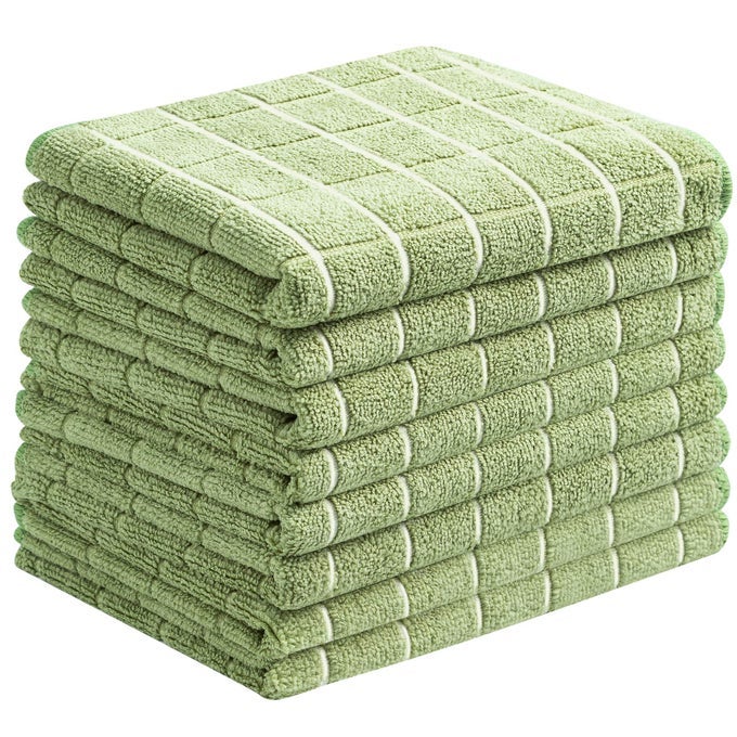 MICROFIBER DISH TOWELS SOFT SUPER ABSORBENT AND LINT FREE KITCHEN TOWELS 8 PACK LATTICE DESIGNED OLIVE COLORS 26 X 18 INCH OLIVE GREEN