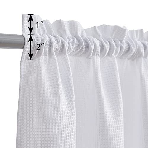 Valea Home Water Repellent Tailored Tier Pair Curtains, Waffle Weave Textured Short Curtains for Bathroom, 72" x 45", White, Set of 2 - Image 2