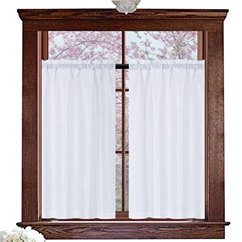 Valea Home Water Repellent Tailored Tier Pair Curtains, Waffle Weave Textured Short Curtains for Bathroom, 72" x 45", White, Set of 2 - Image 1