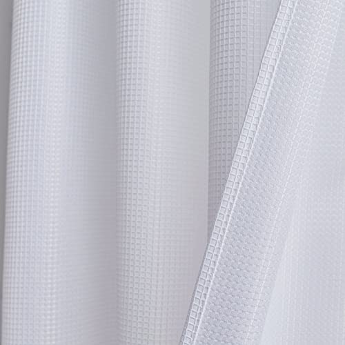 Valea Home Water Repellent Tailored Tier Pair Curtains, Waffle Weave Textured Short Curtains for Bathroom, 72" x 45", White, Set of 2 - Image 5