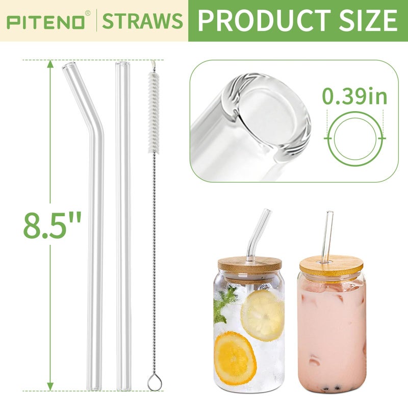 PitenoÂ® 16-Pack Reusable Glass Straws Set, Clear Glass Drinking Straws, 8.5''x10MM, Set of 6 Straight and 6 Bent with 4 Cleaning Brushes, Perfect for Smoothies, Milkshakes, Juice, Tea - Image 2
