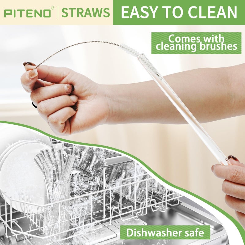 PitenoÂ® 16-Pack Reusable Glass Straws Set, Clear Glass Drinking Straws, 8.5''x10MM, Set of 6 Straight and 6 Bent with 4 Cleaning Brushes, Perfect for Smoothies, Milkshakes, Juice, Tea - Image 5