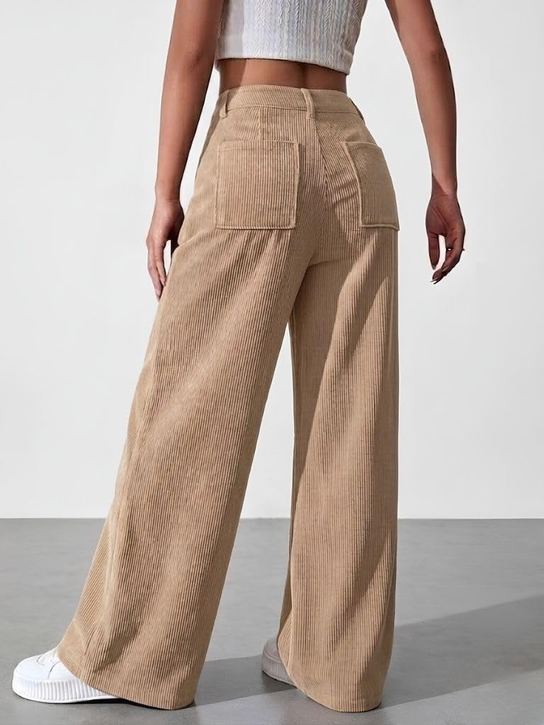 SMOWKLY Women's Aesthetic Mid Rise Wide Leg Sweatpant with Pocket || Loose Comfy Elastic Waist Casual Korean Trousers for Woman Elegant Workwear for Office, College & Events(1678_CK_M/1678_BK_M) - Image 3