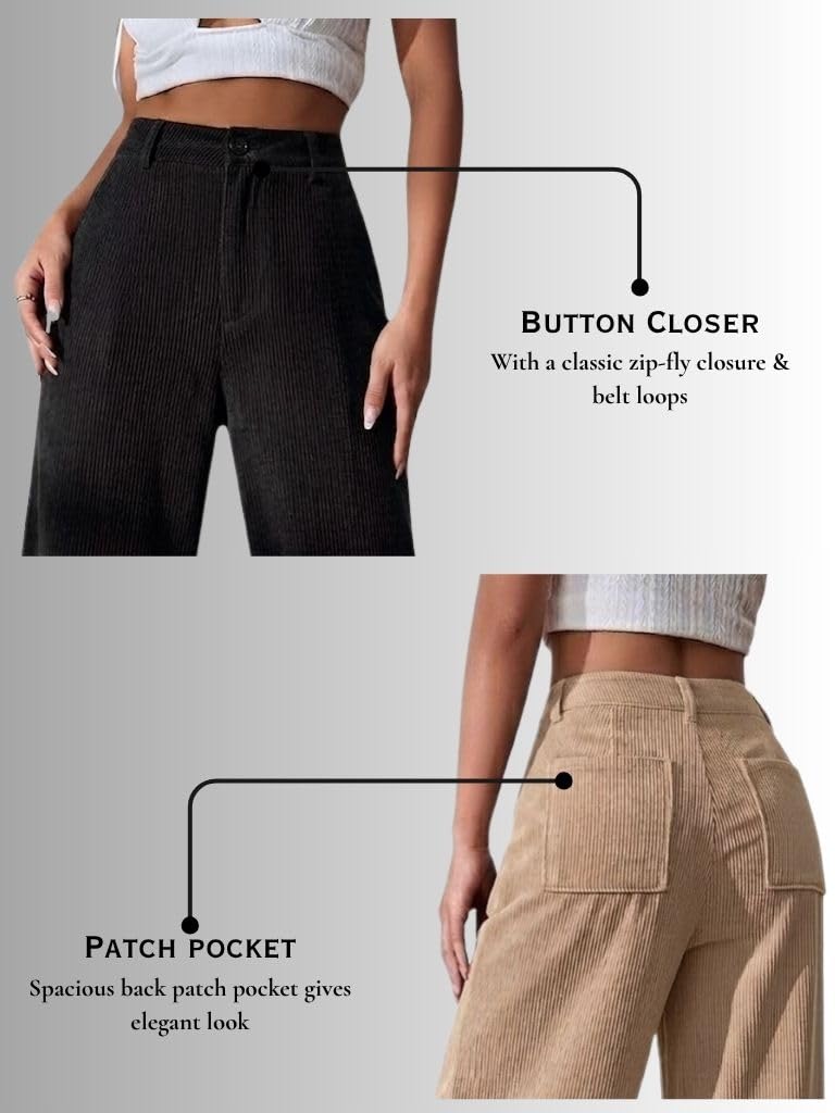 SMOWKLY Women's Aesthetic Mid Rise Wide Leg Sweatpant with Pocket || Loose Comfy Elastic Waist Casual Korean Trousers for Woman Elegant Workwear for Office, College & Events(1678_CK_M/1678_BK_M) - Image 4