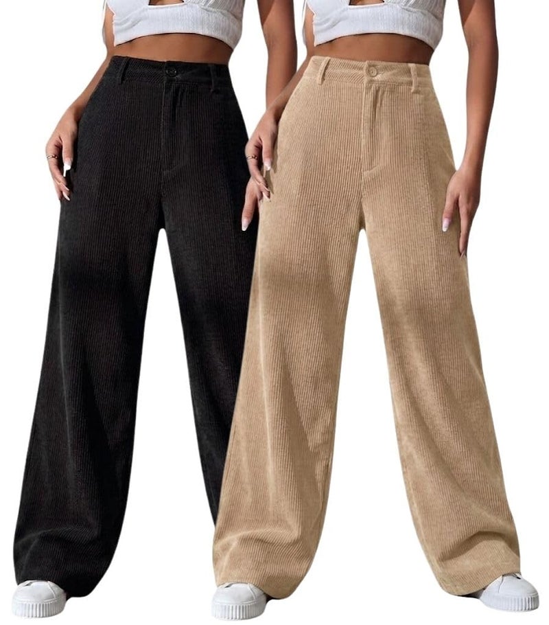 SMOWKLY Women's Aesthetic Mid Rise Wide Leg Sweatpant with Pocket || Loose Comfy Elastic Waist Casual Korean Trousers for Woman Elegant Workwear for Office, College & Events(1678_CK_M/1678_BK_M) - Image 1