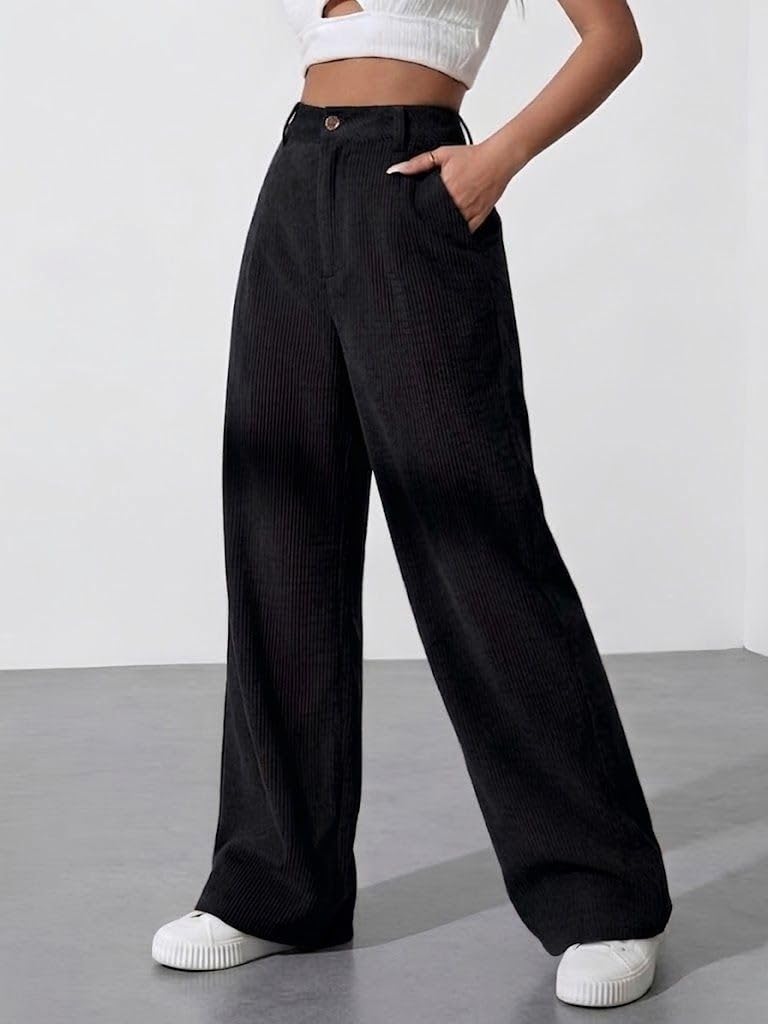 SMOWKLY Women's Aesthetic Mid Rise Wide Leg Sweatpant with Pocket || Loose Comfy Elastic Waist Casual Korean Trousers for Woman Elegant Workwear for Office, College & Events(1678_CK_M/1678_BK_M) - Image 2