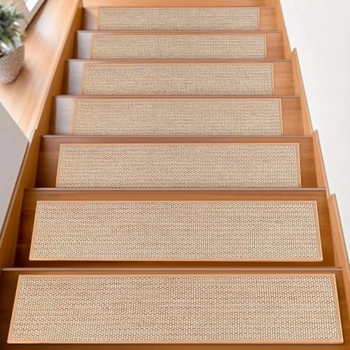 FlowaFoli Stair Treads for Wooden Steps Indoor,8" X 30" (7 in Pack) Carpet Stair Treads for Wood Stairs, Machine Washable Stair Runners for Kids Elders and Pets,Beige - Image 1