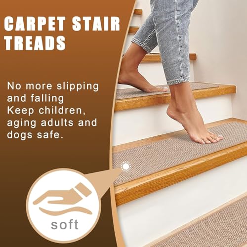 FlowaFoli Stair Treads for Wooden Steps Indoor,8" X 30" (7 in Pack) Carpet Stair Treads for Wood Stairs, Machine Washable Stair Runners for Kids Elders and Pets,Beige - Image 4