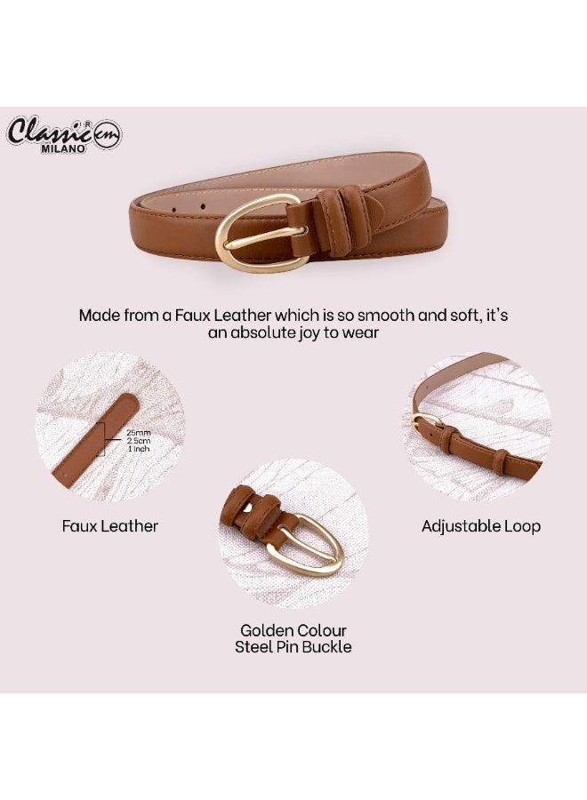 Classic Milano Women's Belt with Gift Box | Faux Leather Ladies Belt for Dresses, Jeans & Gowns | Stylish Womens Belt | Adjustable Girls Belt | Belt for Women with Elegant Buckle - Image 4