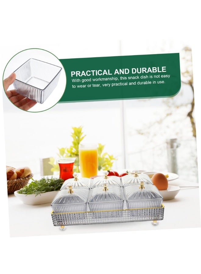 وانغبانغزي ٦ قطع صينية وجبات خفيفة مقسمة مع غطاء – صواني أنيقة لفواكه، مكسرات، حلويات، مقبلات وحفلات – أطباس تقديم بلاستيكية بمقبض - Image 3