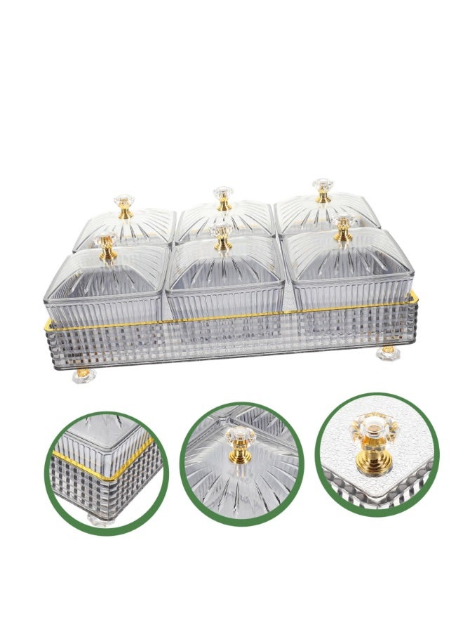 وانغبانغزي ٦ قطع صينية وجبات خفيفة مقسمة مع غطاء – صواني أنيقة لفواكه، مكسرات، حلويات، مقبلات وحفلات – أطباس تقديم بلاستيكية بمقبض - Image 4