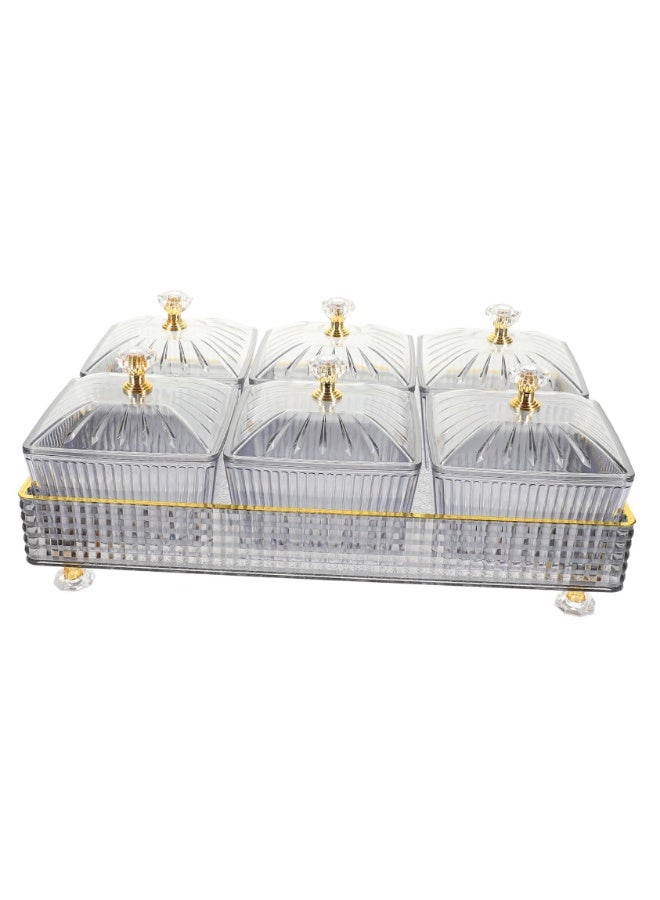 وانغبانغزي ٦ قطع صينية وجبات خفيفة مقسمة مع غطاء – صواني أنيقة لفواكه، مكسرات، حلويات، مقبلات وحفلات – أطباس تقديم بلاستيكية بمقبض - Image 2