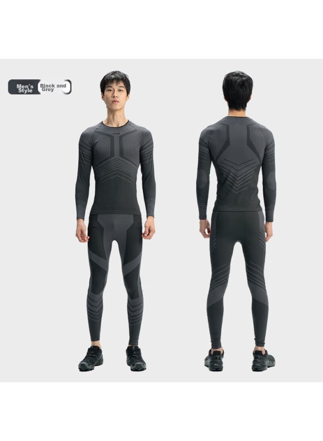 Uto Ski Compression Quick-dry Shirt For Men, Moisture-wicking Outdoor Sports Running Thermal Underwear Set, Black And Gray, Xxl - Image 2
