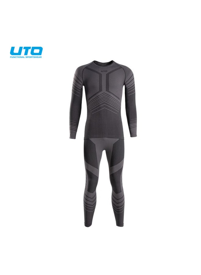 Uto Ski Compression Quick-dry Shirt For Men, Moisture-wicking Outdoor Sports Running Thermal Underwear Set, Black And Gray, Xxl - Image 3