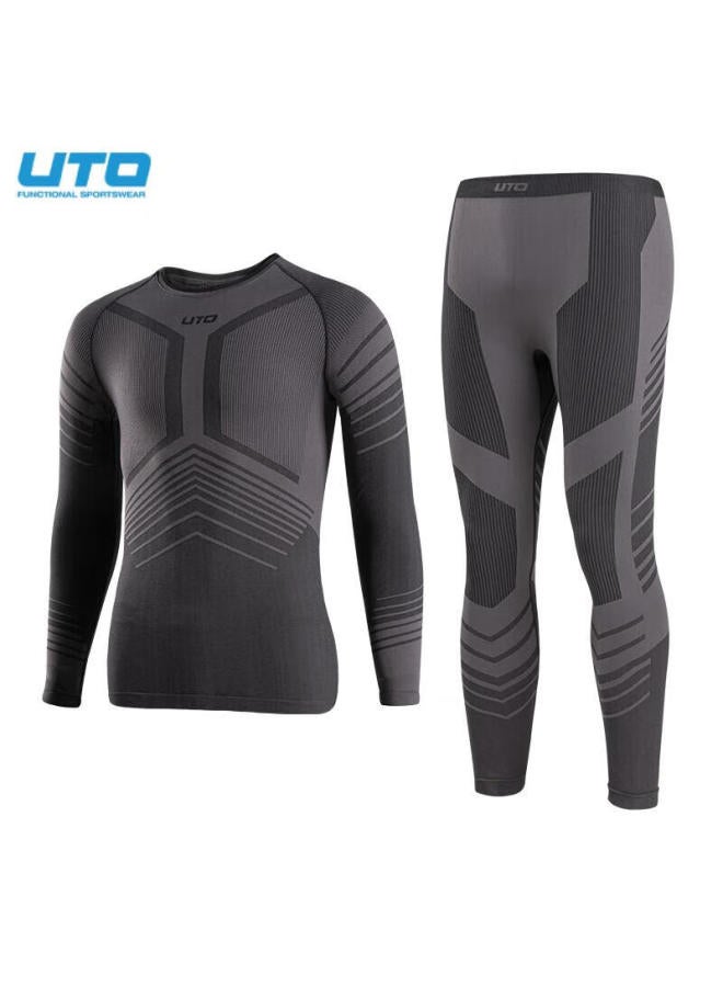 Uto Ski Compression Quick-dry Shirt For Men, Moisture-wicking Outdoor Sports Running Thermal Underwear Set, Black And Gray, Xxl - Image 1